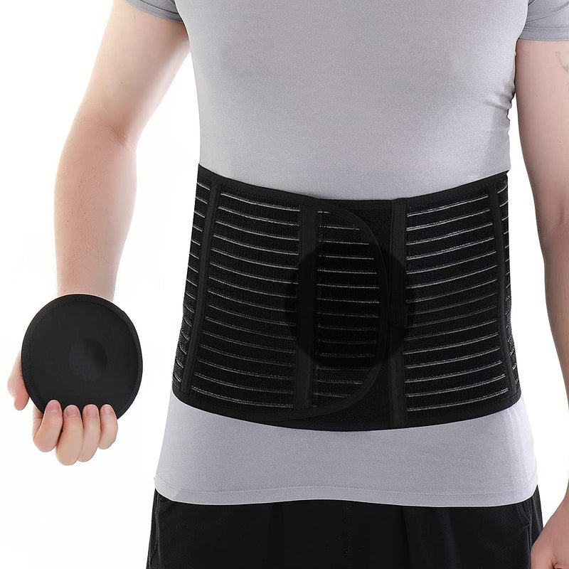HKJD Abdominal Binder with 2pcs Different Hardness Compression Pad, Hernia Belt For Women and Men, Abdominal Hernia Binder for Belly Button Navel Hernia Support, Helps Relieve Pain(S-M), Black